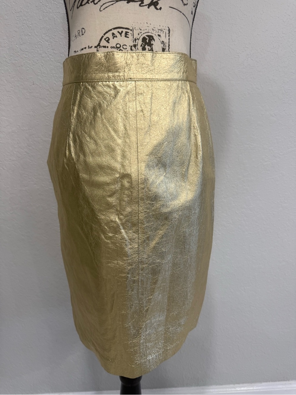 Vintage La Nouvelle Renaissance Gold Genuine Leather Pencil Skirt Size 8